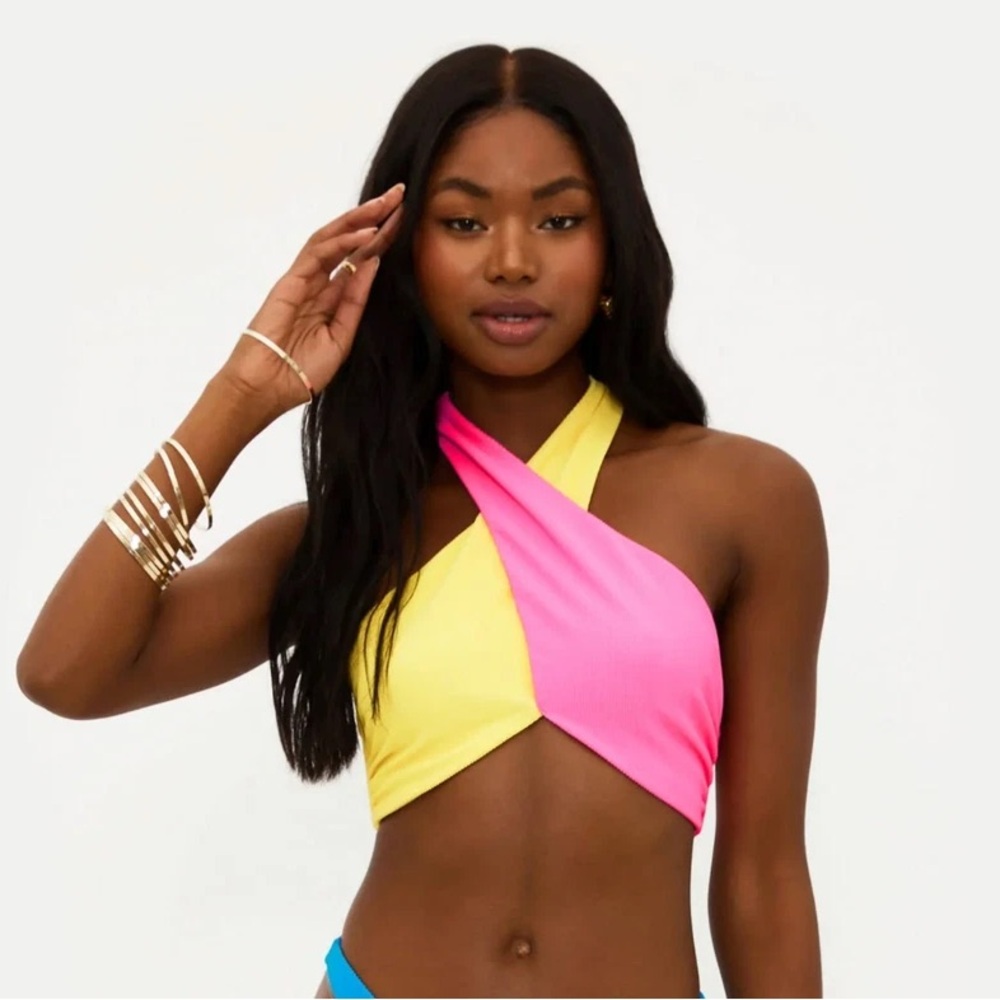 BEACH RIOT By Anthropologie Bikini Top Neon Pink & Yellow